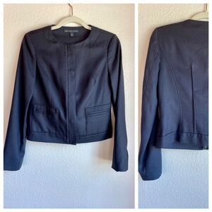 Brooks Brothers 346 Women's Zip-Up Collarless Lady Jacket Blazer in Navy Size 2